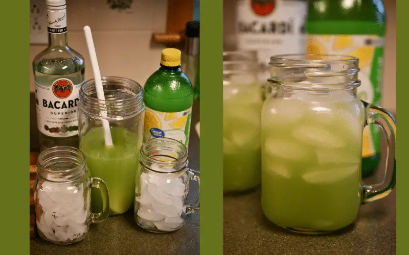 Rum mixed with cucumber lemonade is a delicious cocktail on a hot summer night.